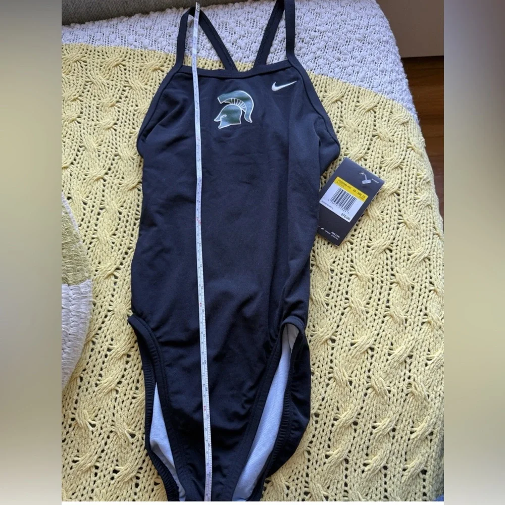Nike Swim MSU Black One-Piece Swimsuit with Spartan Helmet Youth Size 10 - Picture 7 of 9